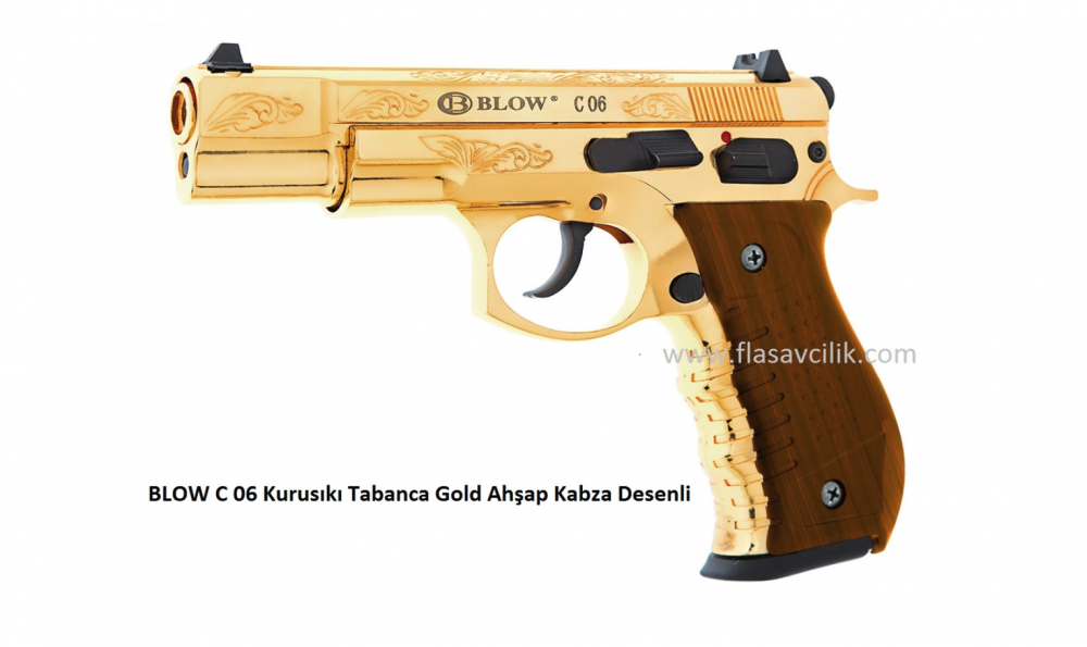 BLOW C75 Kurusıkı Tabanca Gold Ahşap Kabza Desenli.