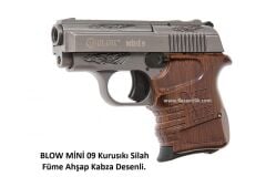 BLOW MİNİ 09 Kurusıkı Silah Füme Ahşap Kabza Desenli.