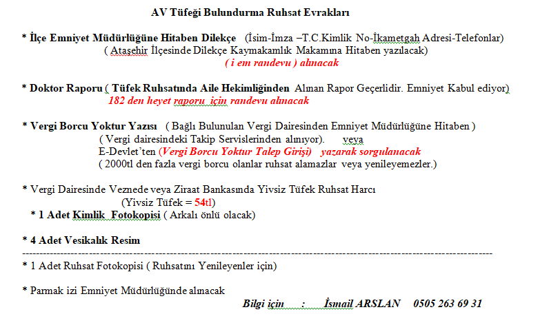 AV Tüfeği Bulundurma Ruhsat Evrakları