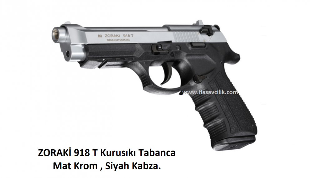 ZORAKİ 918 T Kurusıkı Tabanca,Mat Krom Mekanizma,Siyah Polimer Gövde.