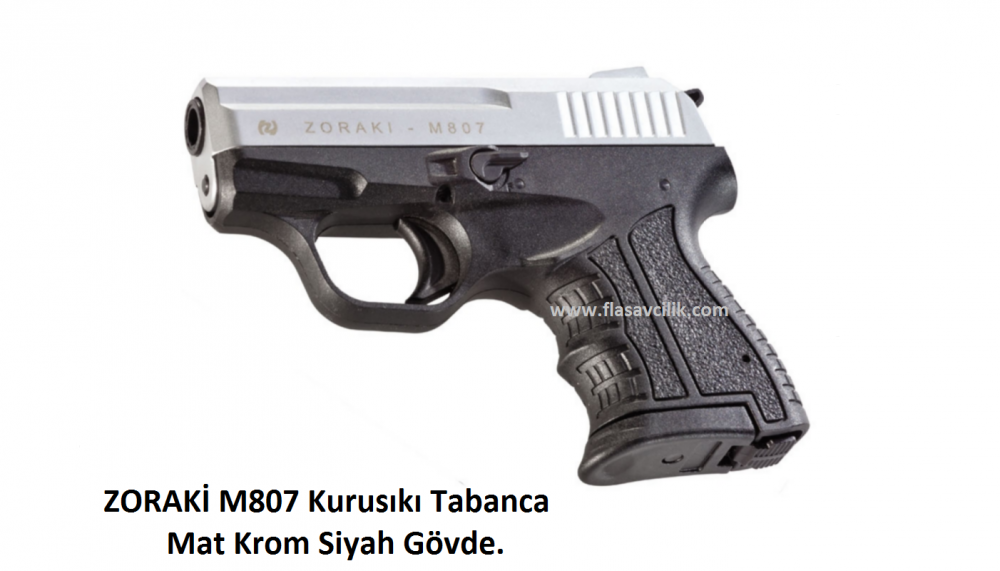 ZORAKİ M807 Kurusıkı Tabanca,Mat Krom Mekanizma,Siyah Polimer Gövde.