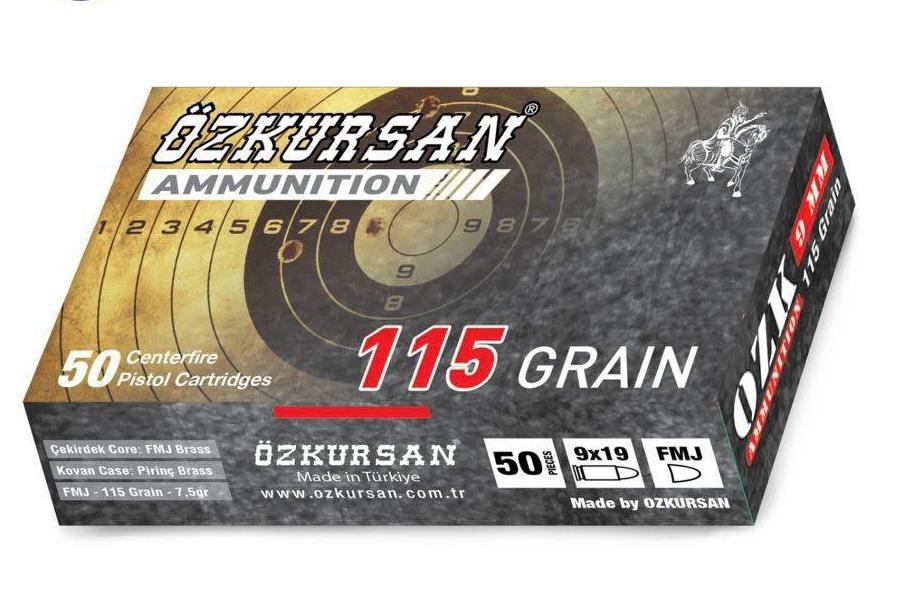 ÖZKURSAN 9X19 MM (LUGER) ÖZKURSAN PİRİNÇ (FMJ-115 GRN.) TABANCA FİŞEĞİ