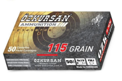 ÖZKURSAN 9X19 MM (LUGER) ÖZKURSAN PİRİNÇ (FMJ-115 GRN.) TABANCA FİŞEĞİ
