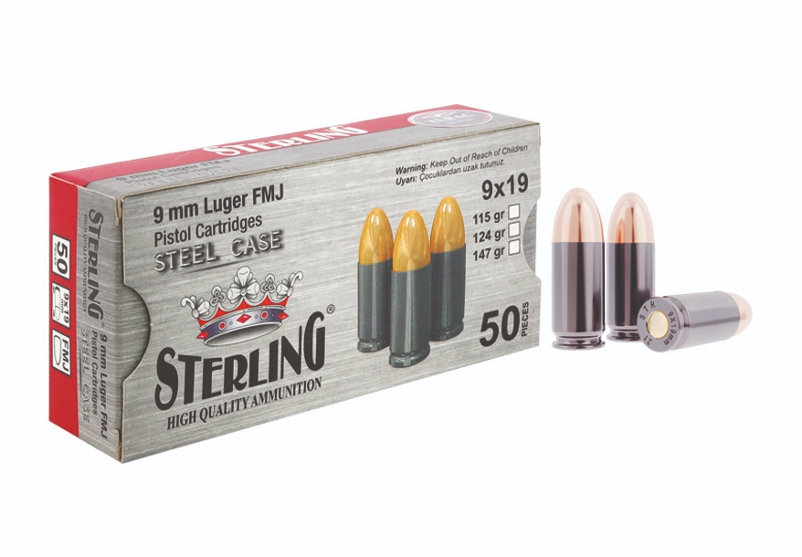 TURAÇ 9X19 MM LUGER STERLING FMJ-115 GRN ÇELİK KOVAN TABANCA FİŞEĞİ