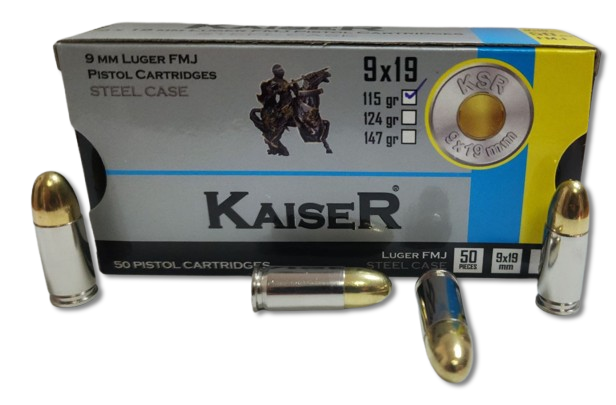 TURAÇ 9X19 MM TURAÇ KAISER STEEL(FMJ 115 GRN) LUGER FİŞEK.