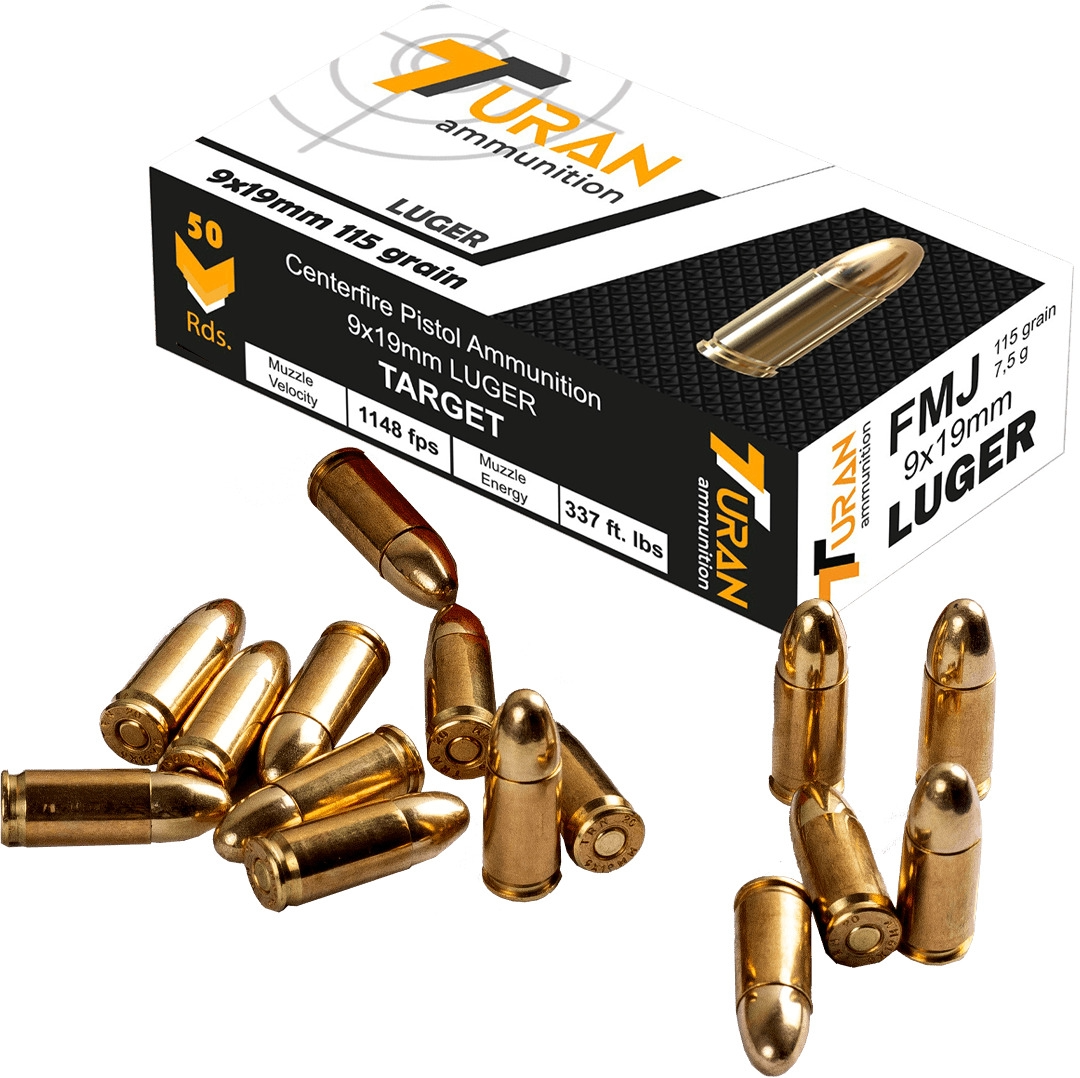 TURAN 9X19 MM (LUGER) TURAN PRİNÇ (FMJ 115 GRN) TABANCA FİŞEĞİ