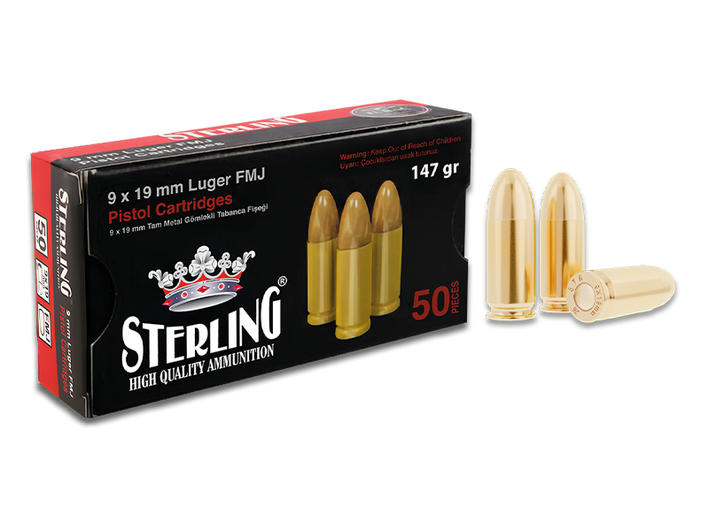 TURAÇ 9X19 MM LUGER-TURAÇ-STERLING (FMJ-147 GRN) TABANCA FİŞEĞİ
